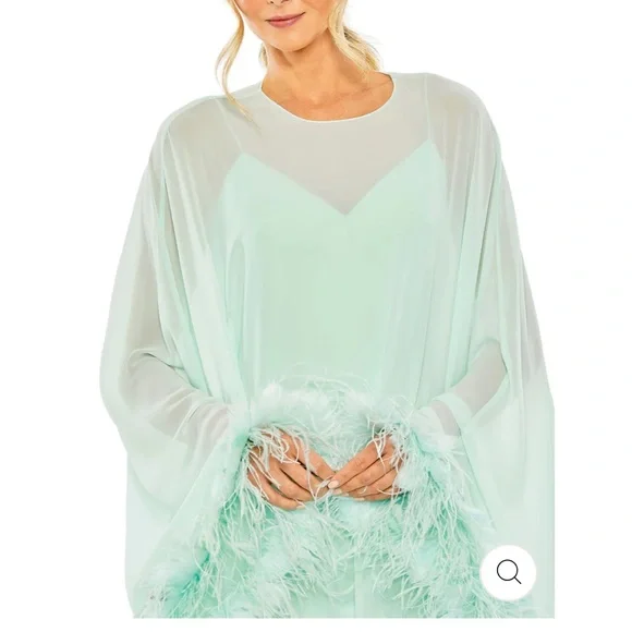 Mac Duggal MINT TRAPEZE DRESS WITH FEATHER TRIM - never been worn! Brand new! - Picture 3 of 3